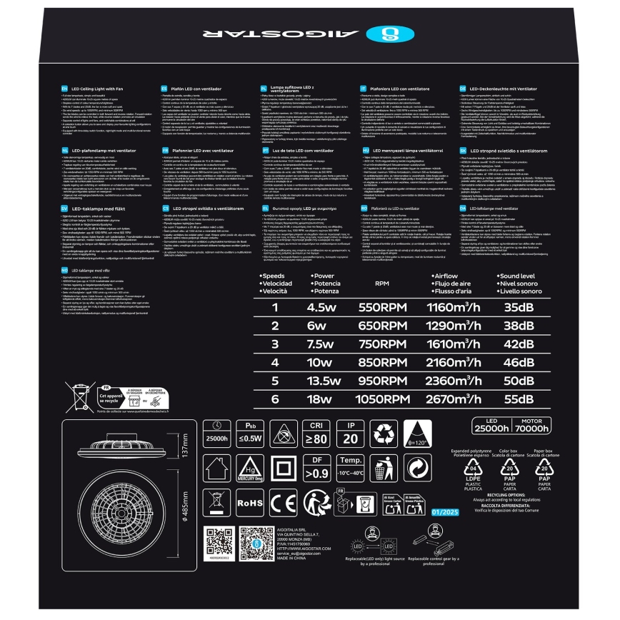 Aigostar - LED loftventilator dæmpbar LED/40W/230V 2700-6500K diameter 49 cm + fjernbetjening hvid