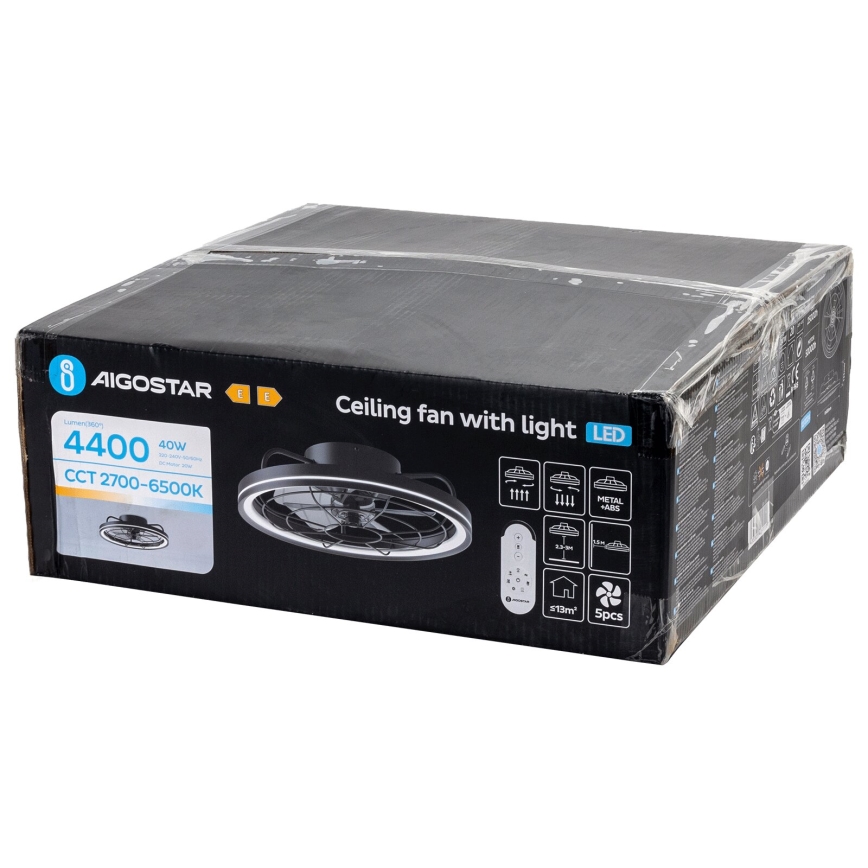 Aigostar - LED loftventilator dæmpbar LED/40W/230V 2700-6500K diameter 48 cm + fjernbetjening sort