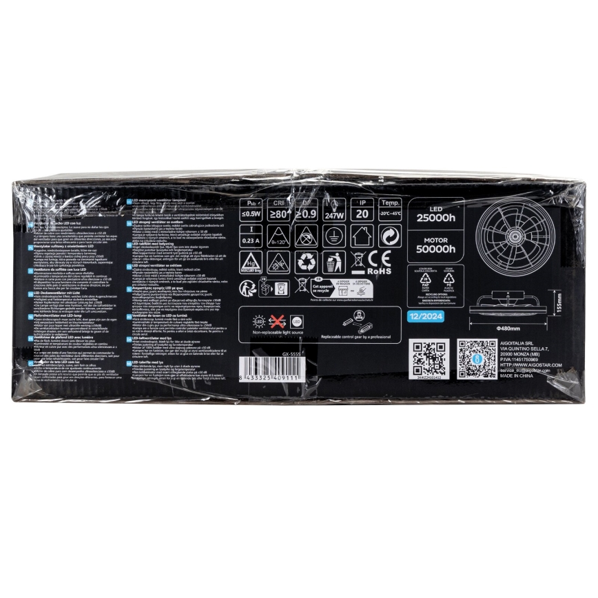 Aigostar - LED loftventilator dæmpbar LED/40W/230V 2700-6500K diameter 48 cm + fjernbetjening sort