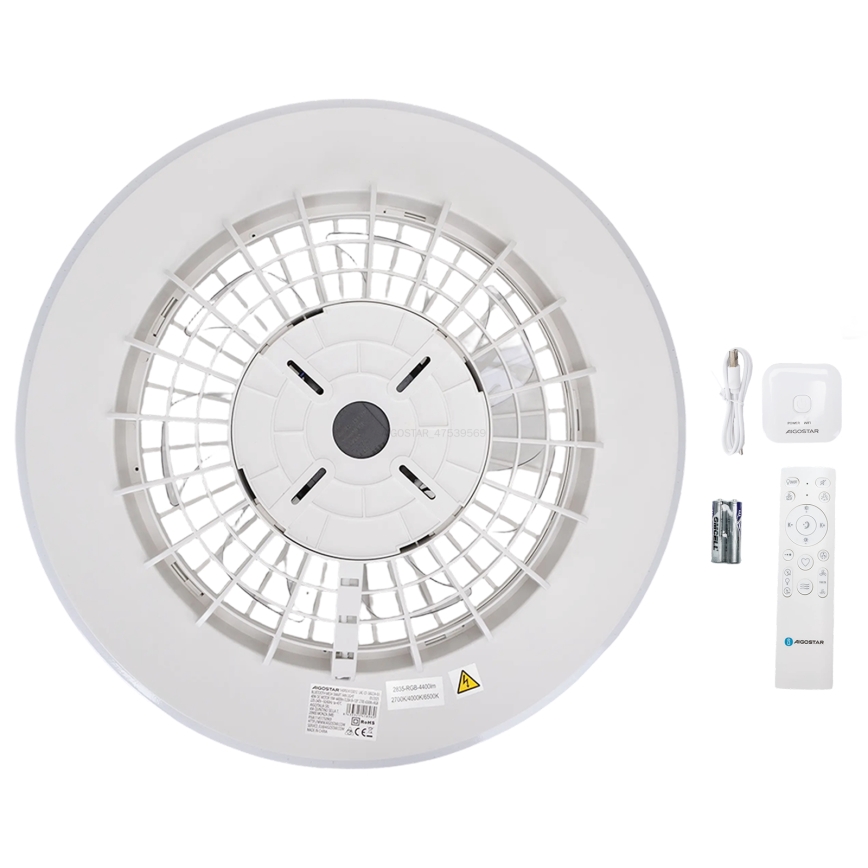 Aigostar - LED loftlampe med ventilator m. RGBW-farver dæmpbar LED/40W/230V 2700-6500K diameter 48,5 cm hvid + fjernbetjening