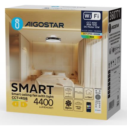 Aigostar - LED loftventilator m. RGB-farver dæmpbar LED/40W/230V 2700-6500K Wi-Fi + fjernbetjening