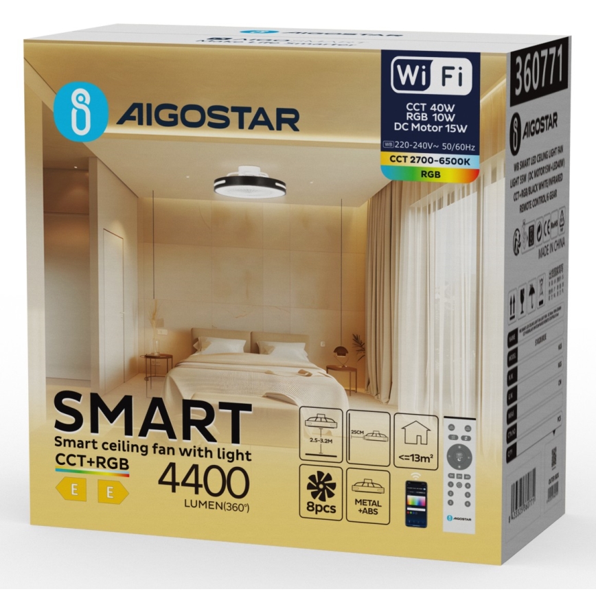 Aigostar - LED loftventilator m. RGB-farver dæmpbar LED/40W/230V 2700-6500K Wi-Fi + fjernbetjening