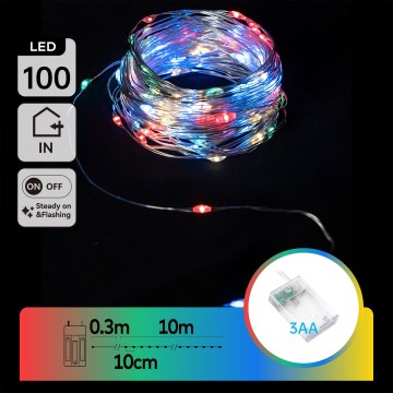 Aigostar - LED-lyskæde 100xLED/3xAA 10,3m multifarvet