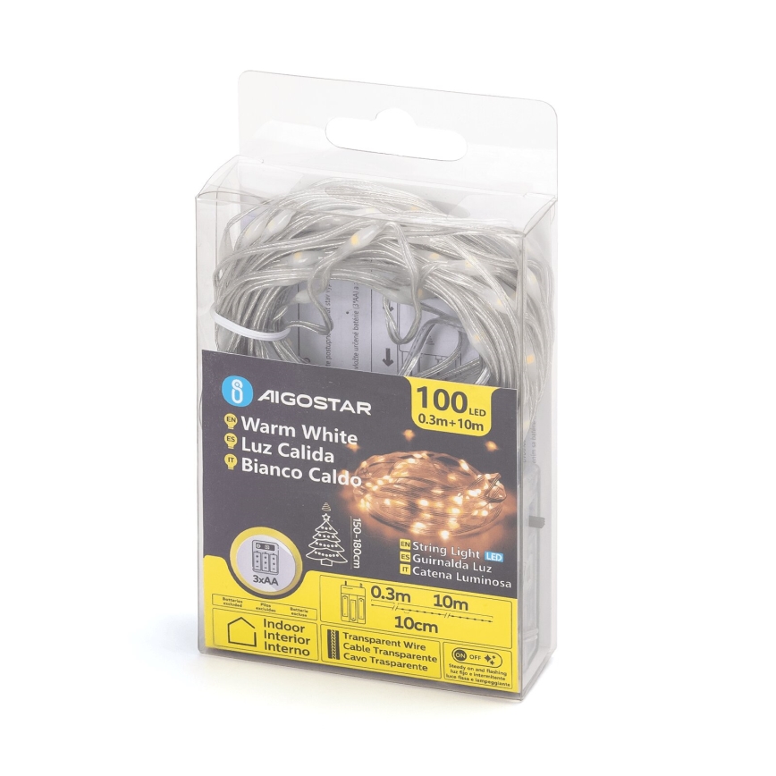 Aigostar - LED  lyskæde 100xLED/3xAA 10,3m varm hvid