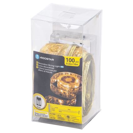 Aigostar - LED-lyskæde 100xLED/3xAA 10 m varm hvid guld