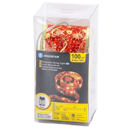 Aigostar - LED-lyskæde 100xLED/3xAA 10 m varm hvid rød