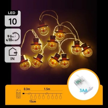 Aigostar - LED-lyskæde 10xLED/3xAA 1,5m varm hvid snemand