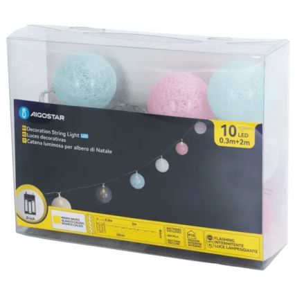 Aigostar - LED-lyskæde 10xLED/3xAA 2m varm hvid