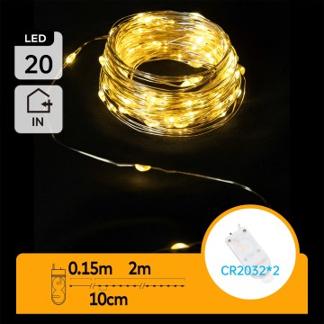 Aigostar - LED-lyskæde 20xLED/2x3V 2m varm hvid