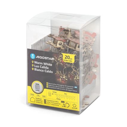 Aigostar - LED-lyskæde 20xLED/3xAA 3 m varm hvid rensdyr