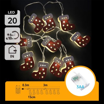 Aigostar - LED-lyskæde 20xLED/3xAA 3 m varm hvid strømper