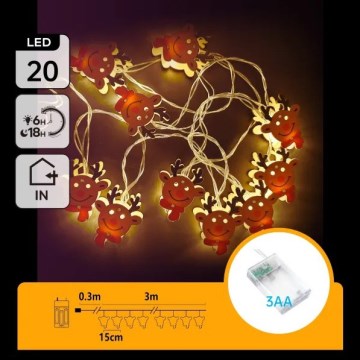 Aigostar - LED lyskæde 20xLED/3xAA 3m varm hvid rensdyr