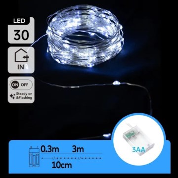 Aigostar - LED-lyskæde 30xLED/3xAA 3,3 m kold hvid