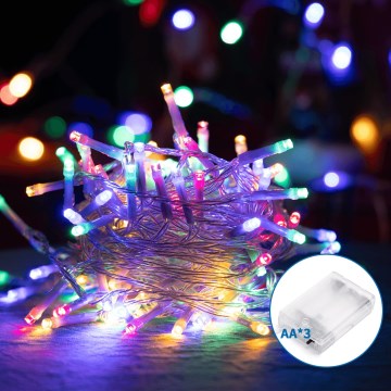 Aigostar - LED-lyskæde 50 LED, 3 x AA, 5,3 m, multifarvet