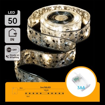 Aigostar - LED lyskæde 50xLED/3xAA 5 m varm hvid sølv
