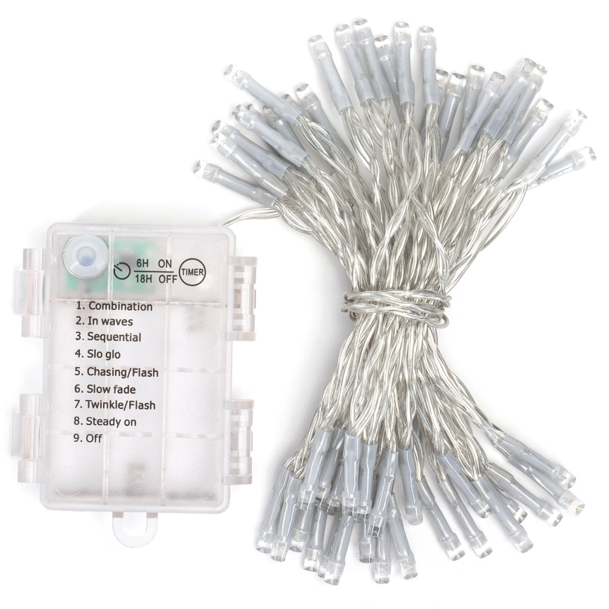 Aigostar - LED-lyskæde til udendørs brug, 50 LED / 8 funktioner, 3xAA, 5,3 m, IP44, multifarvet