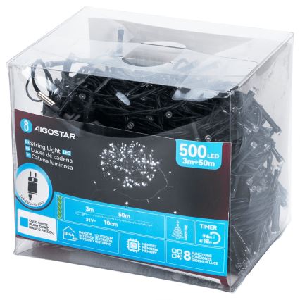 Aigostar - LED-lyskæde til udendørs brug, 500xLED/8 funktioner, 53m, IP44, kold hvid