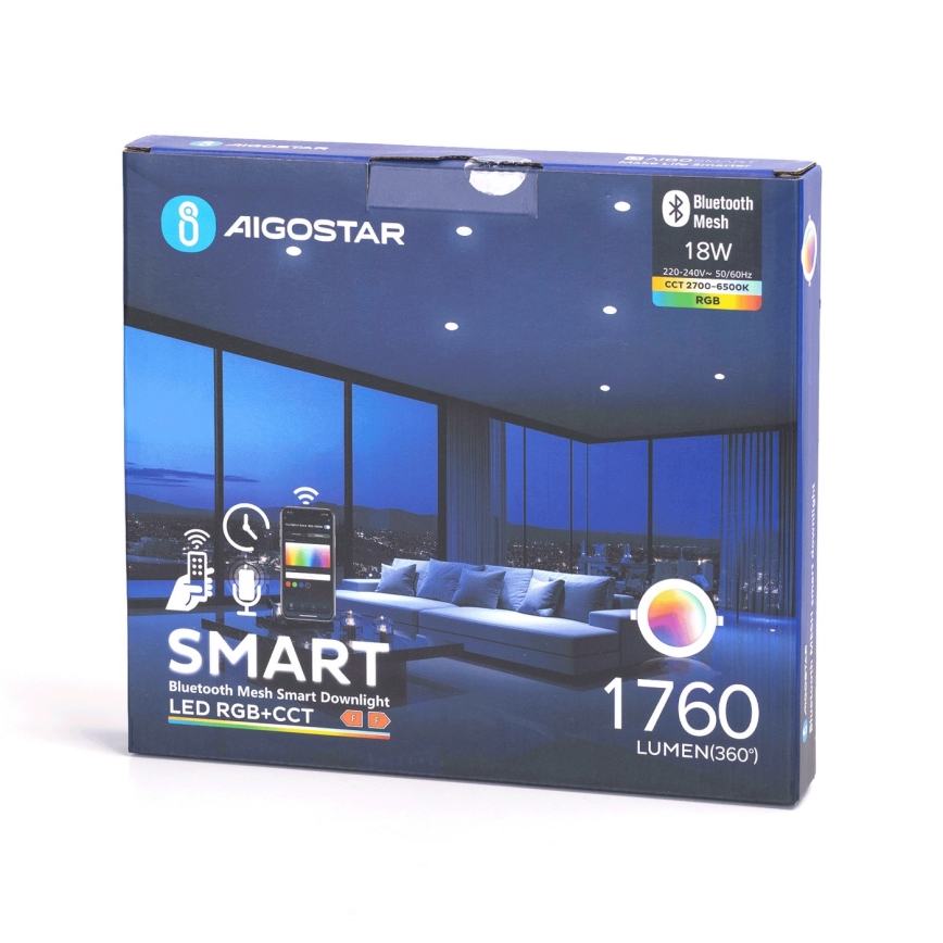 Aigostar - LED m. RGBW-farver Indbygningslampe til badeværelse dæmpbar MESH Smart LED/18W/230V 2700-6500K IP44