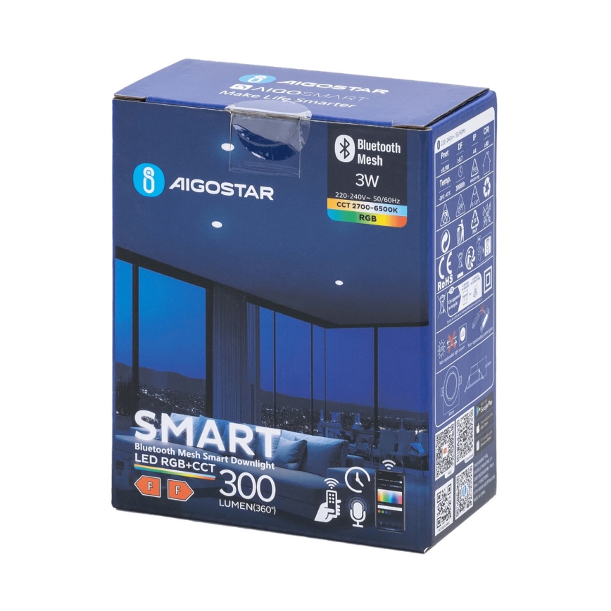 Aigostar - LED m. RGBW-farver Indbygningslampe til badeværelse dæmpbar MESH Smart LED/3W/230V 2700-6500K IP44