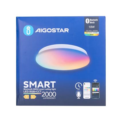 Aigostar - LED m. RGBW-farver Loftlampe til badeværelse dæmpbar MESH Smart LED/18W/230V 3000-6500K IP44 + fjernbetjening