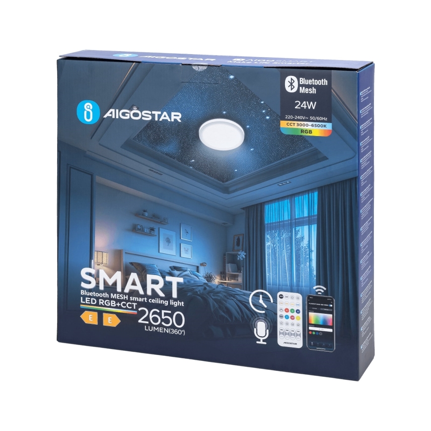 Aigostar - LED m. RGBW-farver Loftlampe til badeværelse dæmpbar MESH Smart LED/24W/230V 3000-6500K IP44 + fjernbetjening