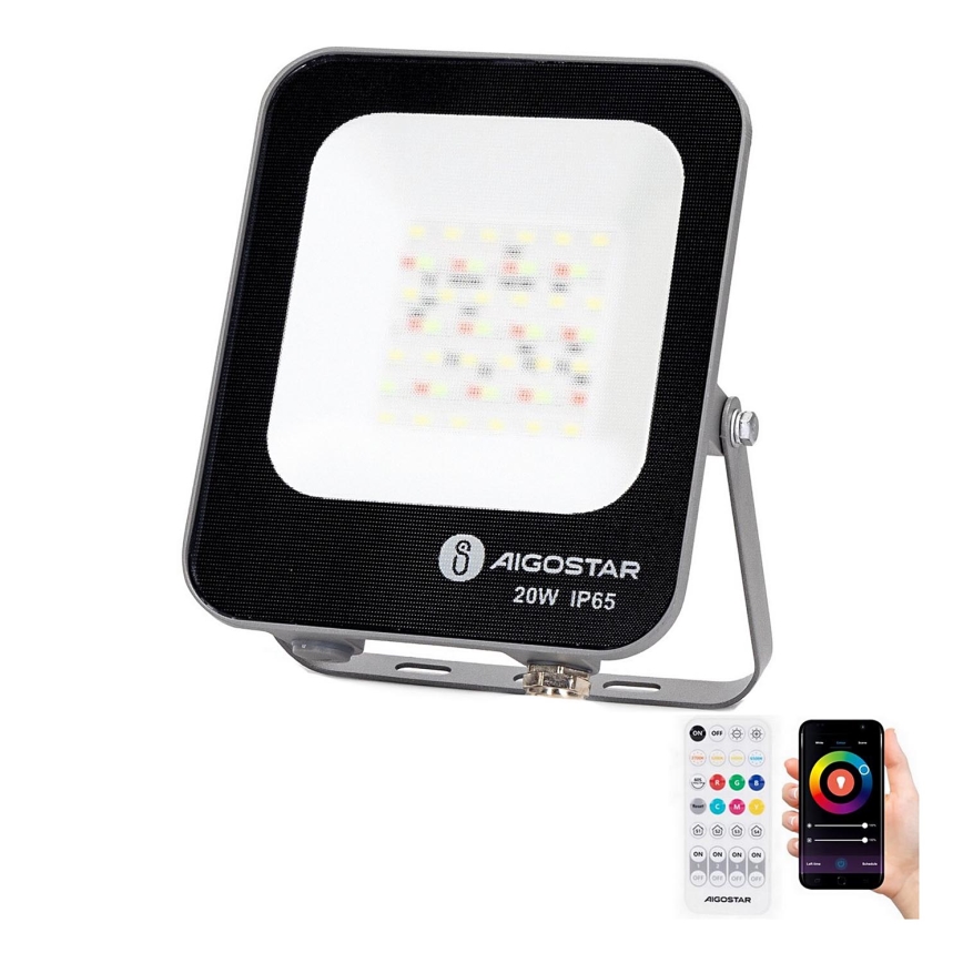 Aigostar - LED m. RGBW-farver Projektør dæmpbar MESH Smart LED/20W/230V 6500K IP65 + fjernbetjening