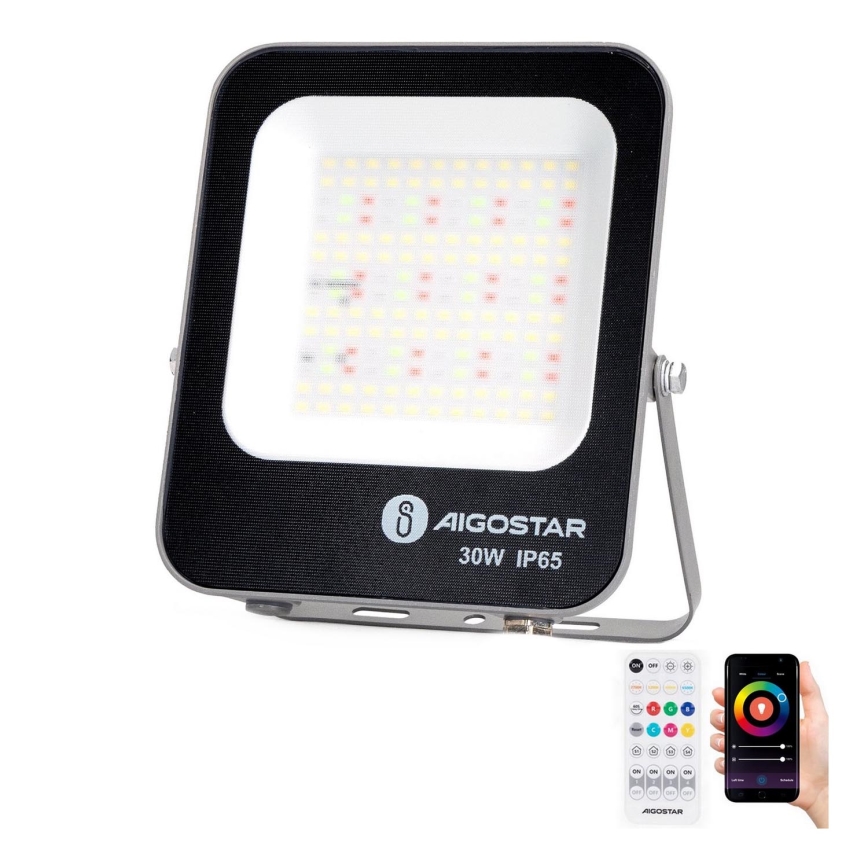 Aigostar - LED m. RGBW-farver Projektør dæmpbar MESH Smart LED/30W/230V 6500K IP65 + fjernbetjening