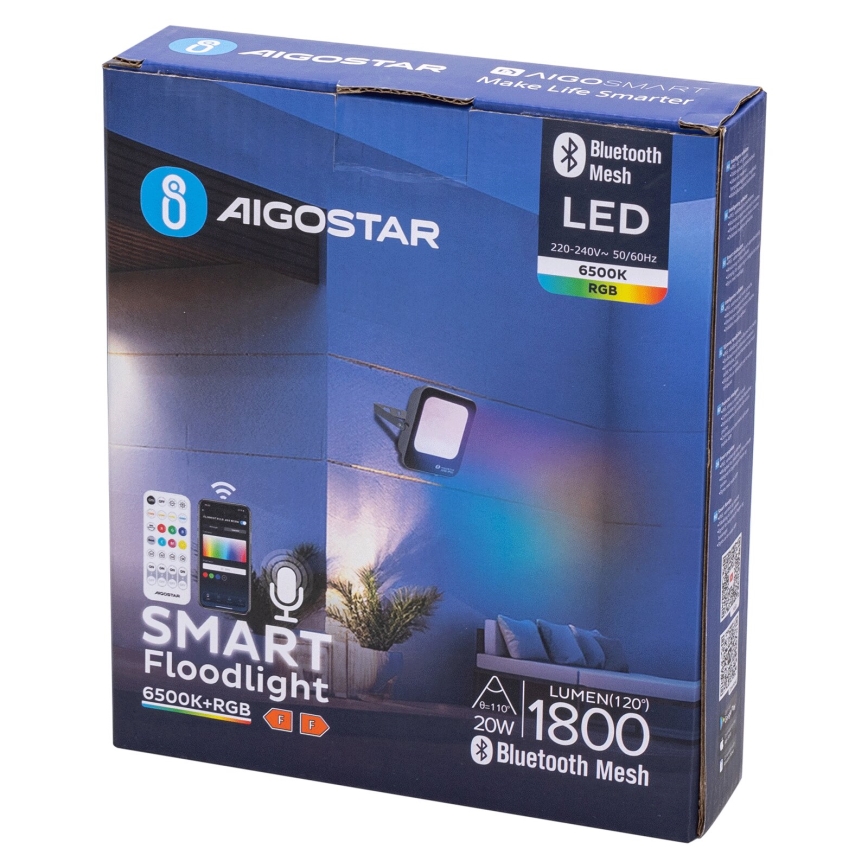 Aigostar - LED m. RGBW-farver Projektør dæmpbar MESH Smart LED/20W/230V 6500K IP65 + fjernbetjening