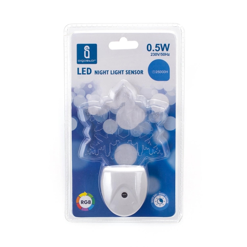 Aigostar - LED natlampe med RGB-farver og skumringssensor LED/0,5W/230V snefnug