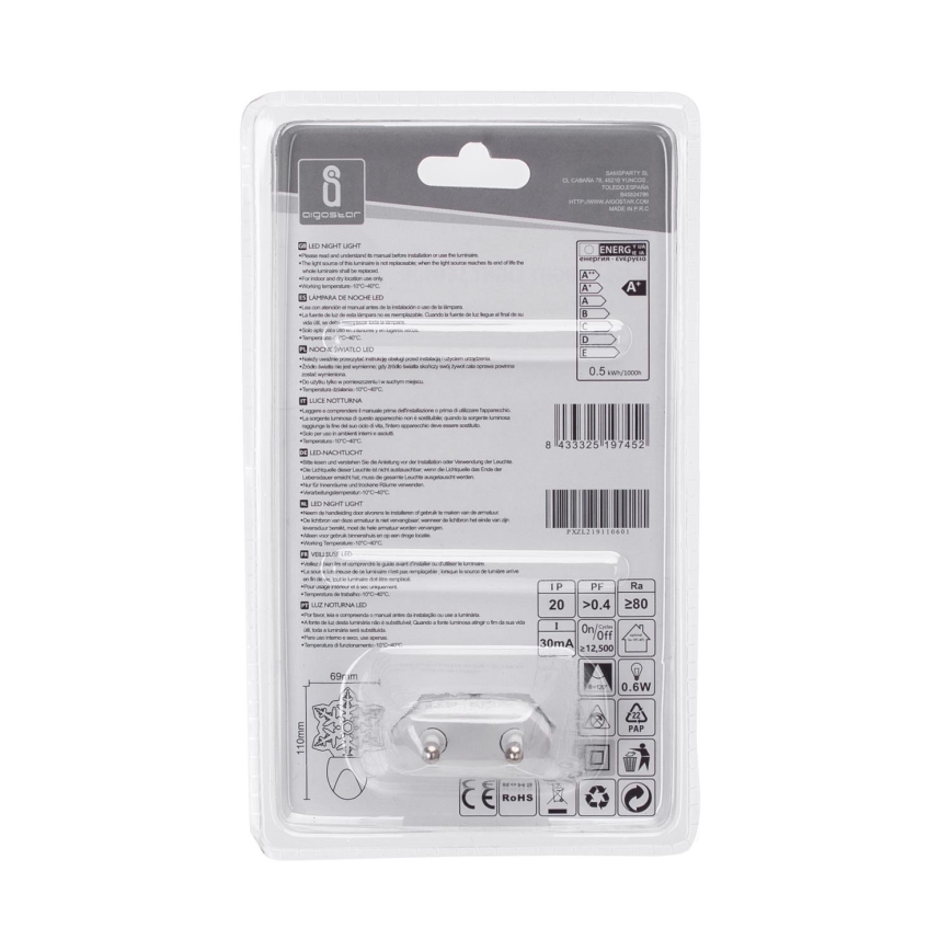 Aigostar - LED natlampe med RGB-farver og skumringssensor LED/0,5W/230V snefnug