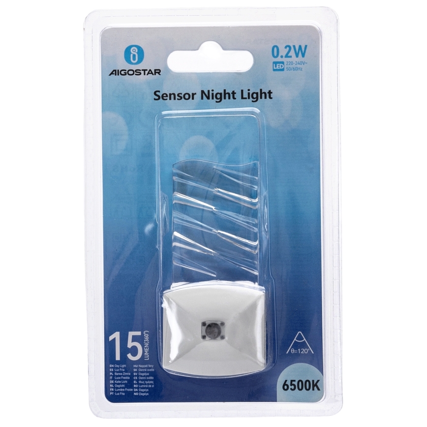 Aigostar - LED natlampe med skumringssensor LED/0,2W/230V 6500K