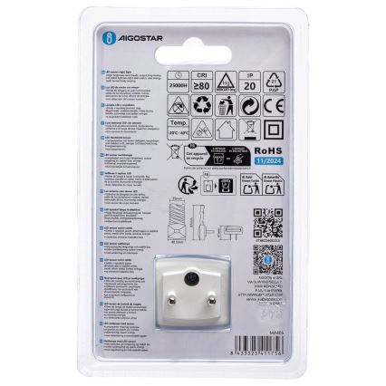 Aigostar - LED natlampe med skumringssensor LED/0,2W/230V 6500K