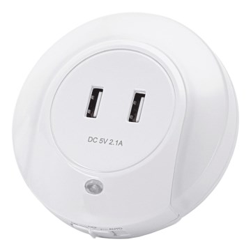 Aigostar - LED-natlampe med skumringssensor til stikkontakt med USB LED/0,4W/230V