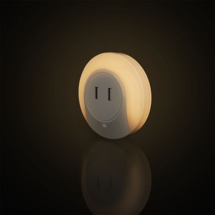 Aigostar - LED-natlampe med skumringssensor til stikkontakt med USB LED/0,4W/230V
