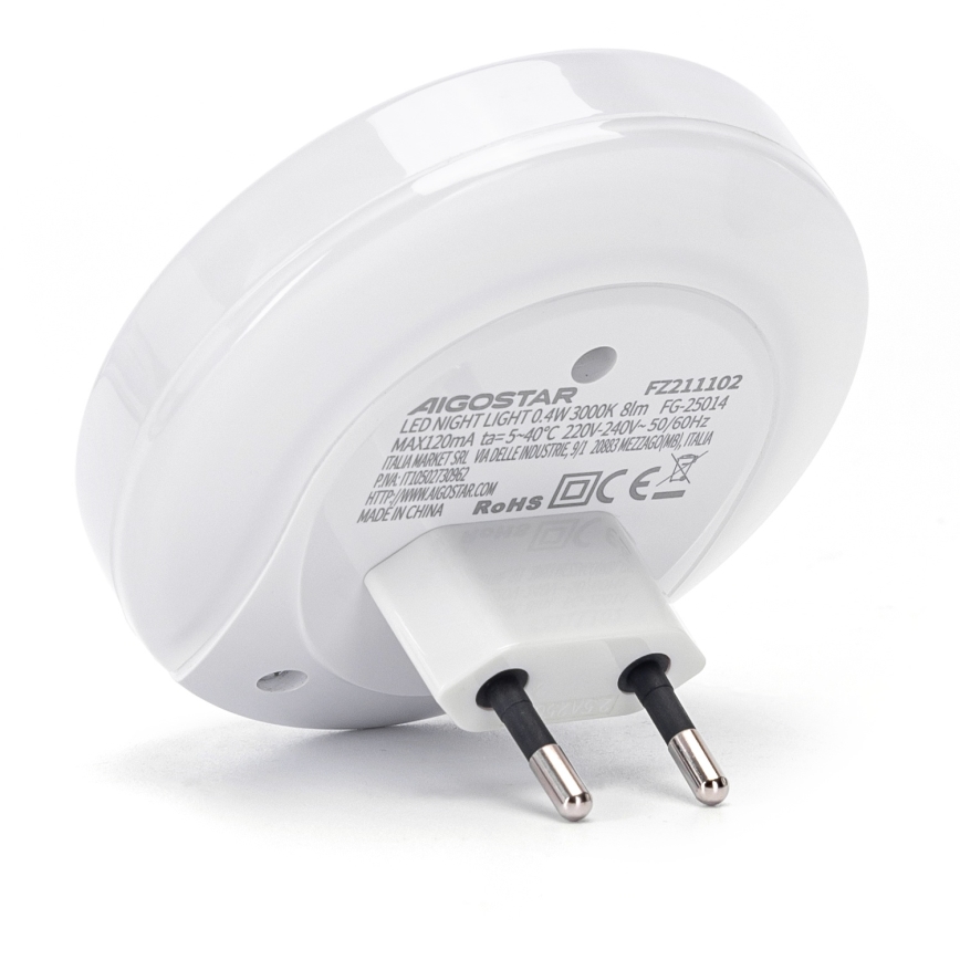 Aigostar - LED-natlampe med skumringssensor til stikkontakt med USB LED/0,4W/230V