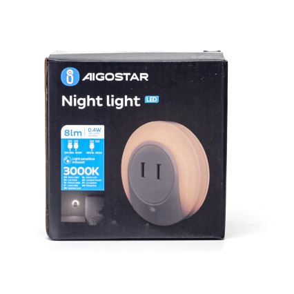 Aigostar - LED-natlampe med skumringssensor til stikkontakt med USB LED/0,4W/230V