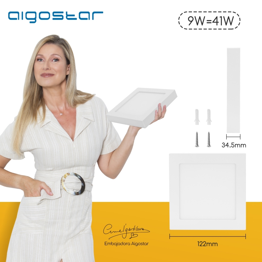 Aigostar - LED overflademonteret loftarmatur LED/9W/230V 4000K 12,2x12,2 cm hvid