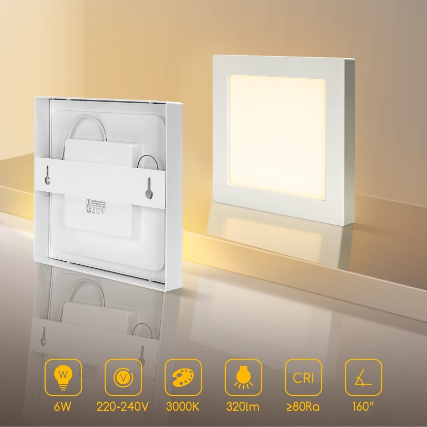 Aigostar - LED overflademonteret loftlampe, 6 W, 230 V, 3000 K, 12,2 x 12,2 cm, hvid