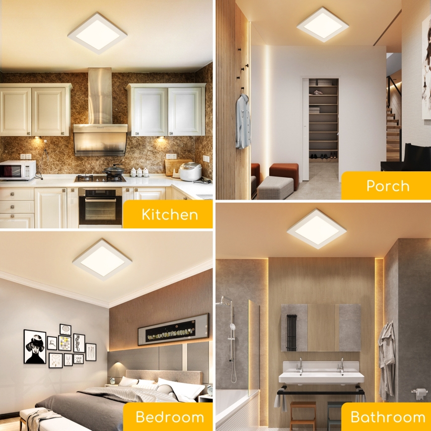 Aigostar - LED overflademonteret loftlampe, 6 W, 230 V, 3000 K, 12,2 x 12,2 cm, hvid
