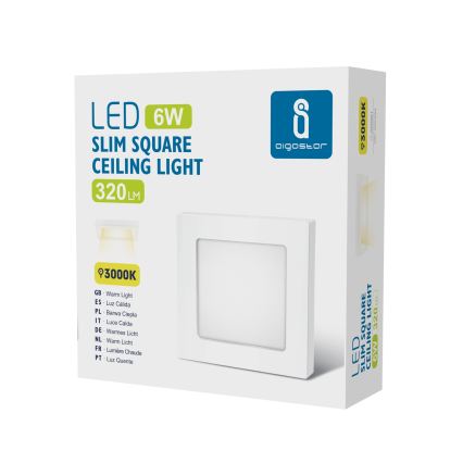 Aigostar - LED overflademonteret loftlampe, 6 W, 230 V, 3000 K, 12,2 x 12,2 cm, hvid