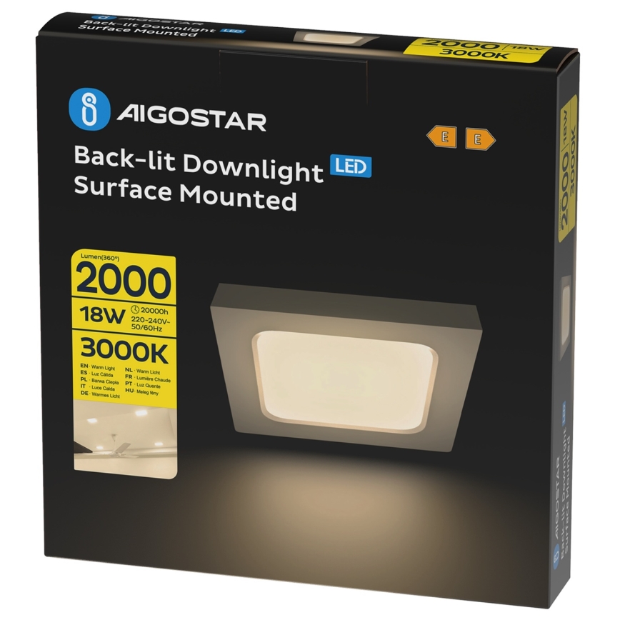 Aigostar - LED overflademonteret loftlampe LED/18W/230V 3000K 22,6x22,6 cm hvid