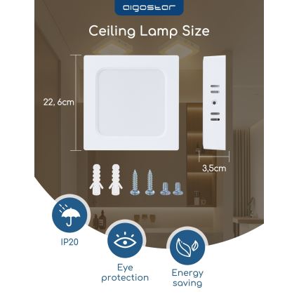 Aigostar - LED overflademonteret loftlampe LED/18W/230V 3000K 22,6x22,6 cm hvid