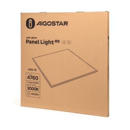 Aigostar - LED indbygningspanel til nedhængt loft LED/28W/230V Høj effektivitet UGR19 3000K 59,5x59,5 cm