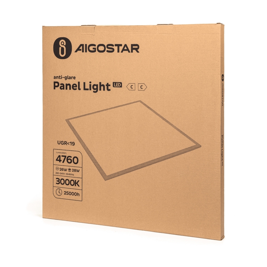Aigostar - LED indbygningspanel til nedhængt loft LED/28W/230V Høj effektivitet UGR19 3000K 59,5x59,5 cm