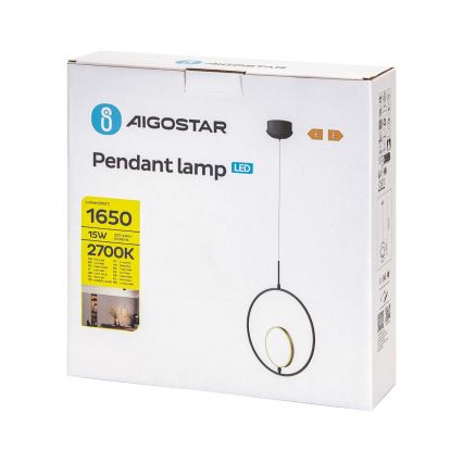 Aigostar - LED pendel LED/15W/230V 6500K sort/guldfarvet