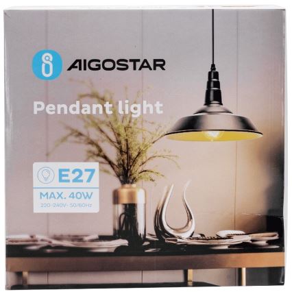 Aigostar - LED-pendel på ledning 1xE27/60W/230V Ø 36 cm sort
