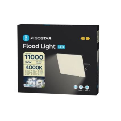 Aigostar - LED projektør LED/100W/230V 4000K IP65 sort