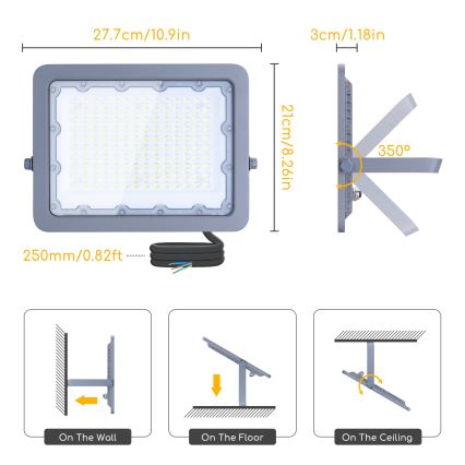 Aigostar - LED projektør LED/100W/230V grå 4000K IP65