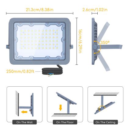 Aigostar - LED projektør LED/50W/230V grå 4000K IP65