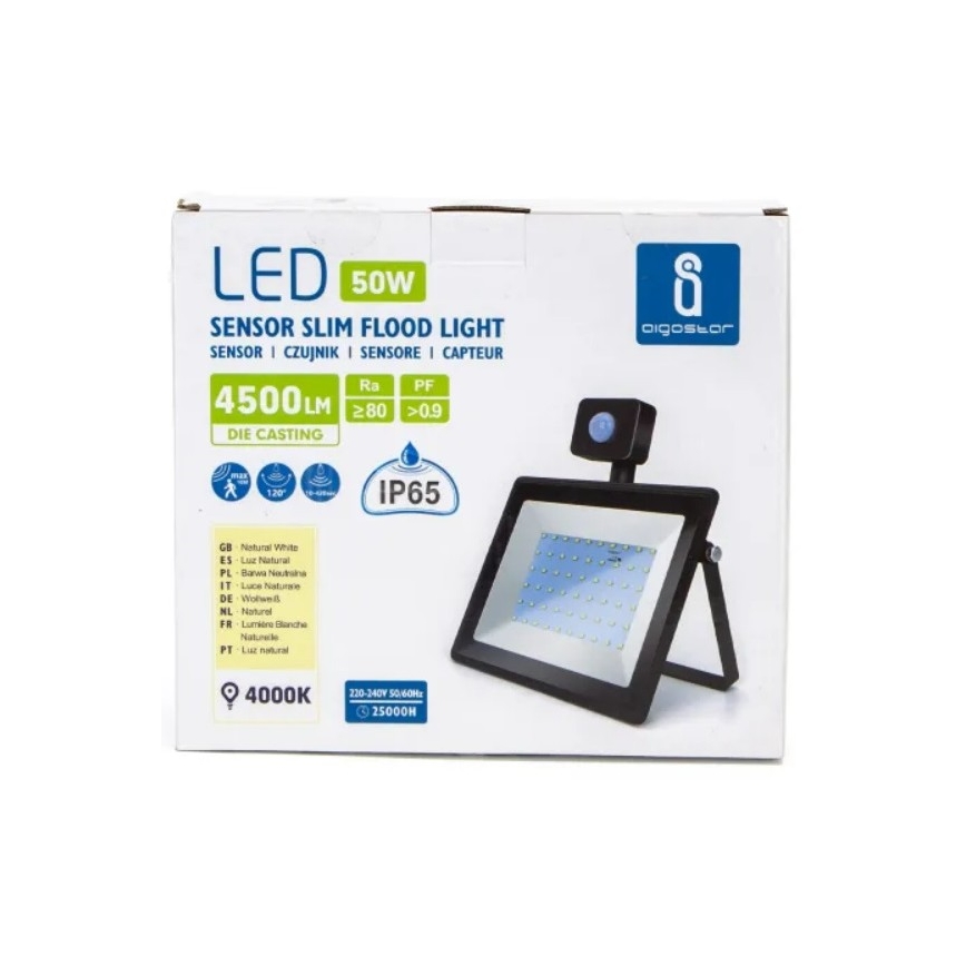 Aigostar - LED projektør med sensor LED/50W/230V 4000K IP65 sort